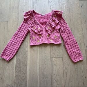 Zara Pink Knit Top with Floral Embroidery Size Small